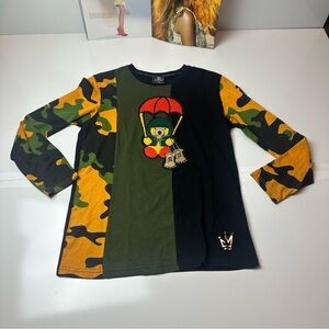 Switch Long Sleeve  parachute bear Green and Yellow Camouflage Tee